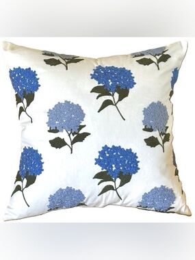 18x18 Cottage Embroidered Blue Hydrangea Flowers Floral Throw Pillow Cover New